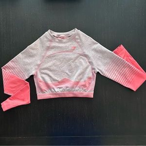 Gymshark Amplify Seamless long Sleeve Crop Top - Taupe Marl/Peach Coral